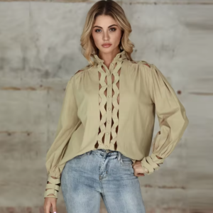Lyra Lattice-Cut Bishop Blouse